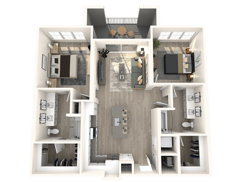 Floor plan for 2 beds, 2 baths, 1107 sqft